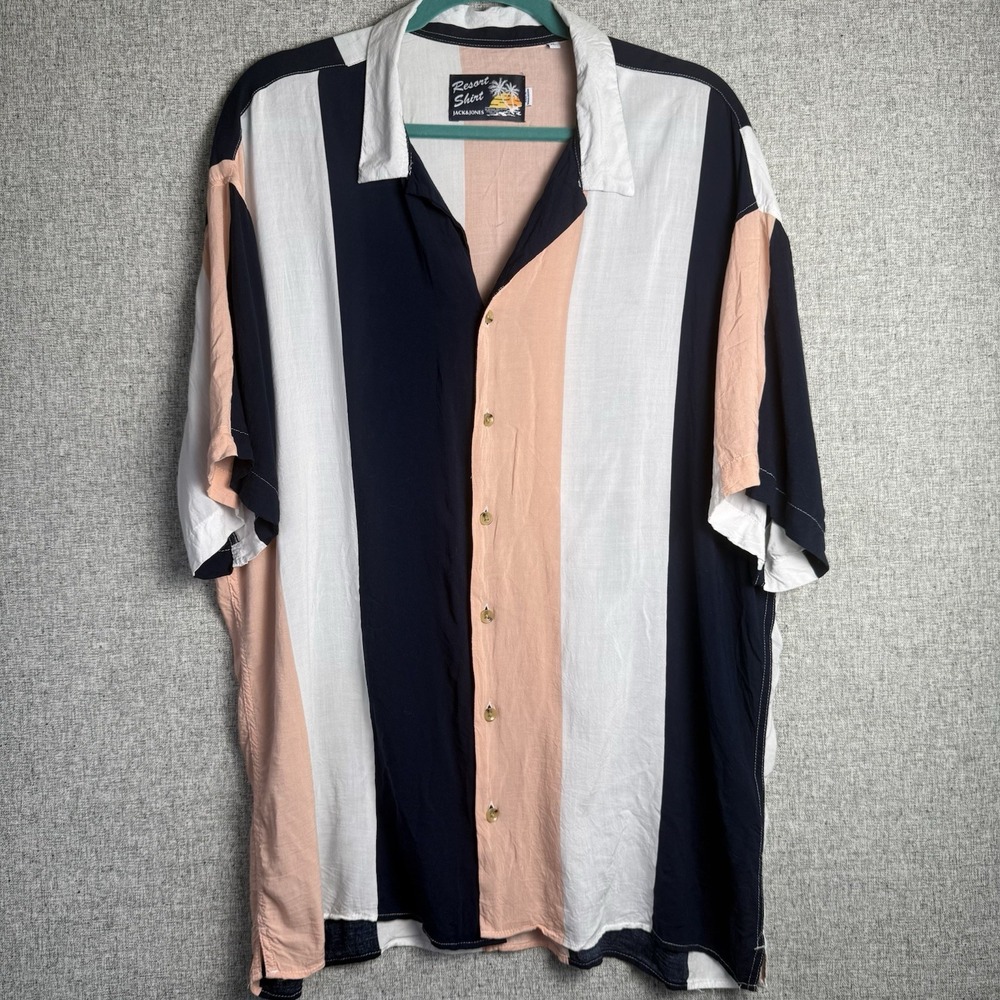 Jack And Jones Jormalibu Resort Shirt‎ Vintage Bowling Look Pink Blue Stripe XL